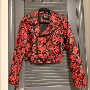 Ashley By 26 International Red and Black Snake-Print Moto Jacket